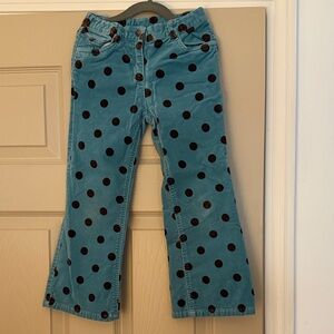 Boden Teal Blue Velvet Pants with Brown Dots